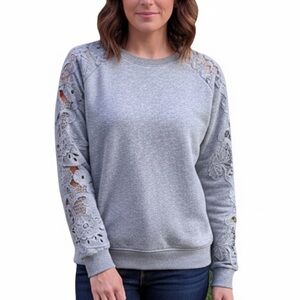 Gray Knit Fabric size Medium with Appliqué Lace Like New